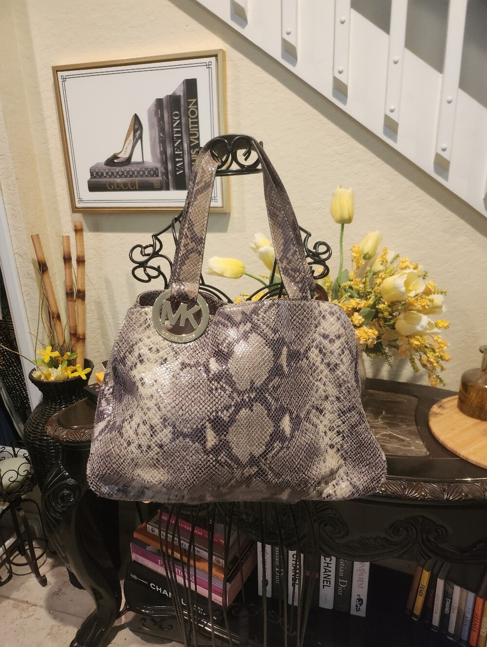 Michael Kors python-embossed leather shoulder bag